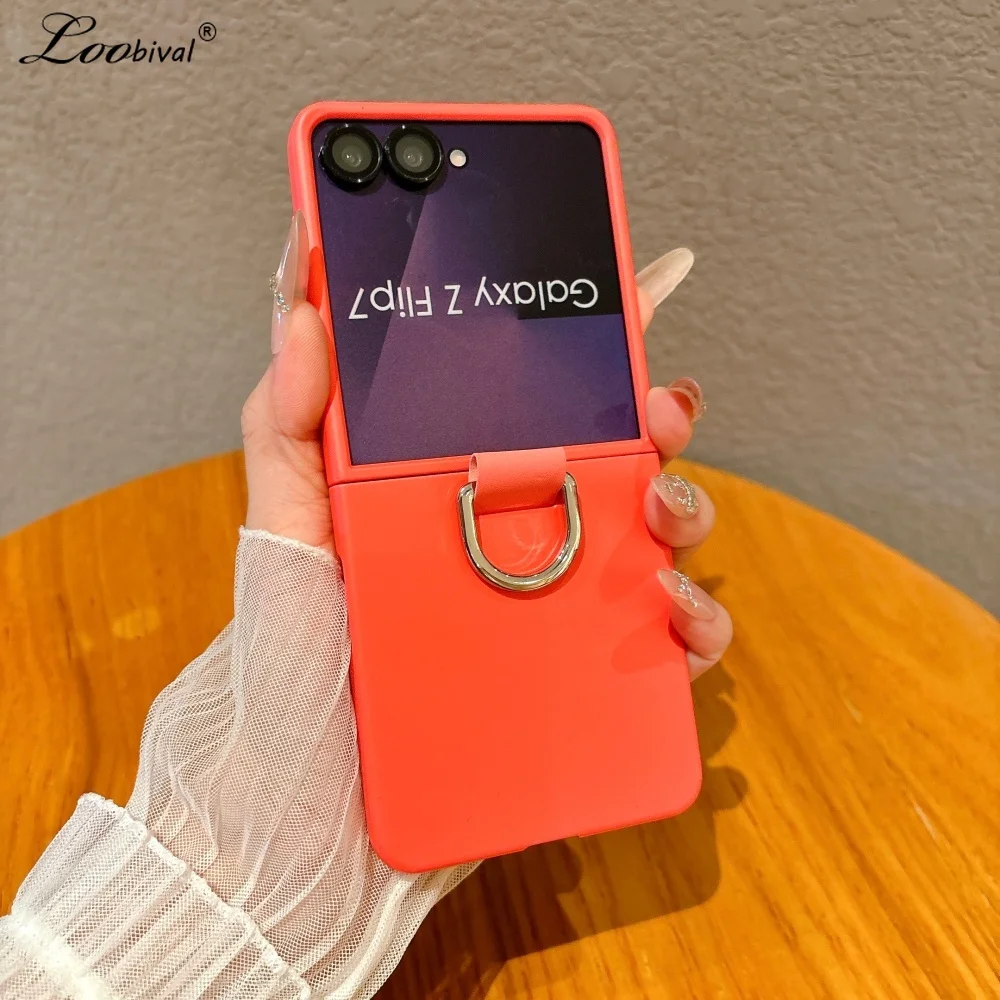 Luxury Ring Holder Solid Color Matte Case for Samsung Galaxy Z Flip 7 flip7 ZFlip Shockproof Ultra Slim Cover for Samsung ZFlip7