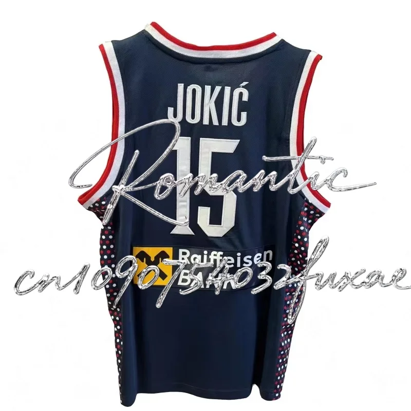 Camisetas de baloncesto 2024 Srbija 15 Jokic jersey Costura bordado Barato Alta calidad Ropa deportiva al aire libre azul marino Moda blanca
