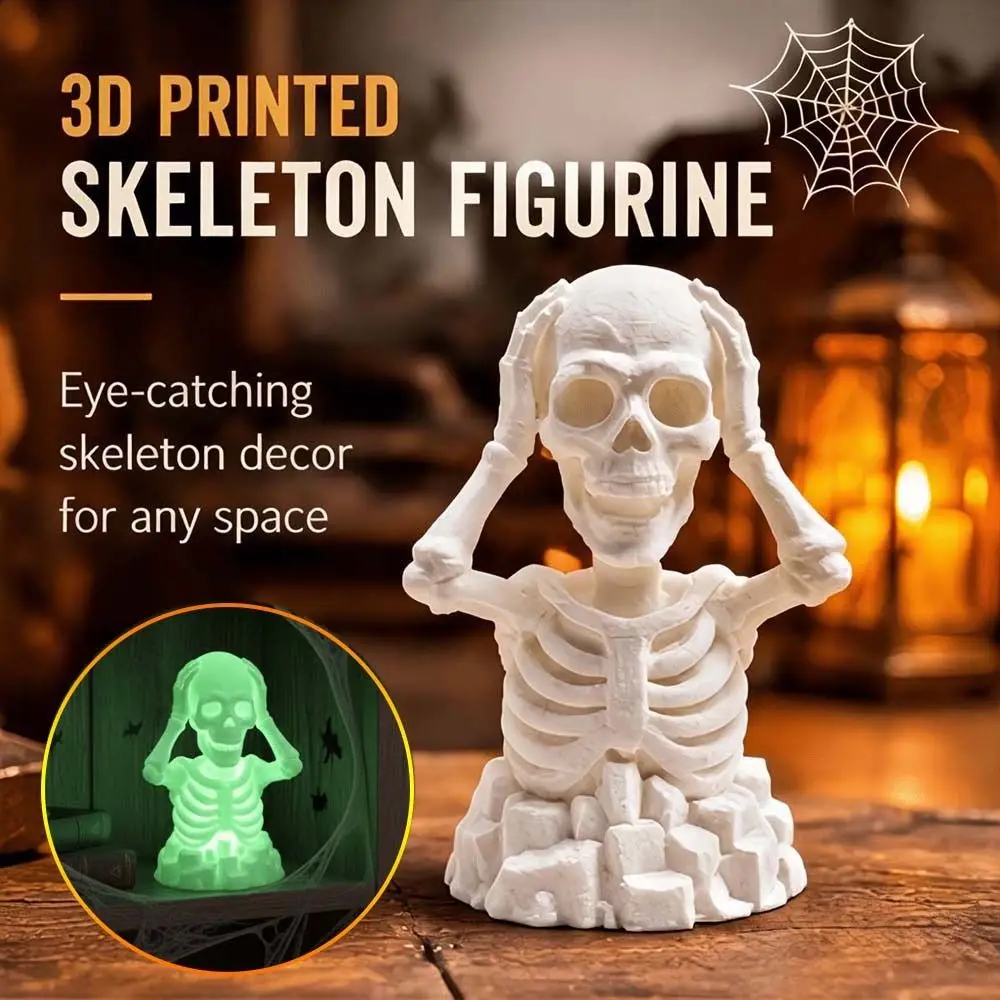 Compact Halloween Skeleton Figurine Creative Novelty Luminous Tabletop Statue Durable White 3D Printed Skull Collectors