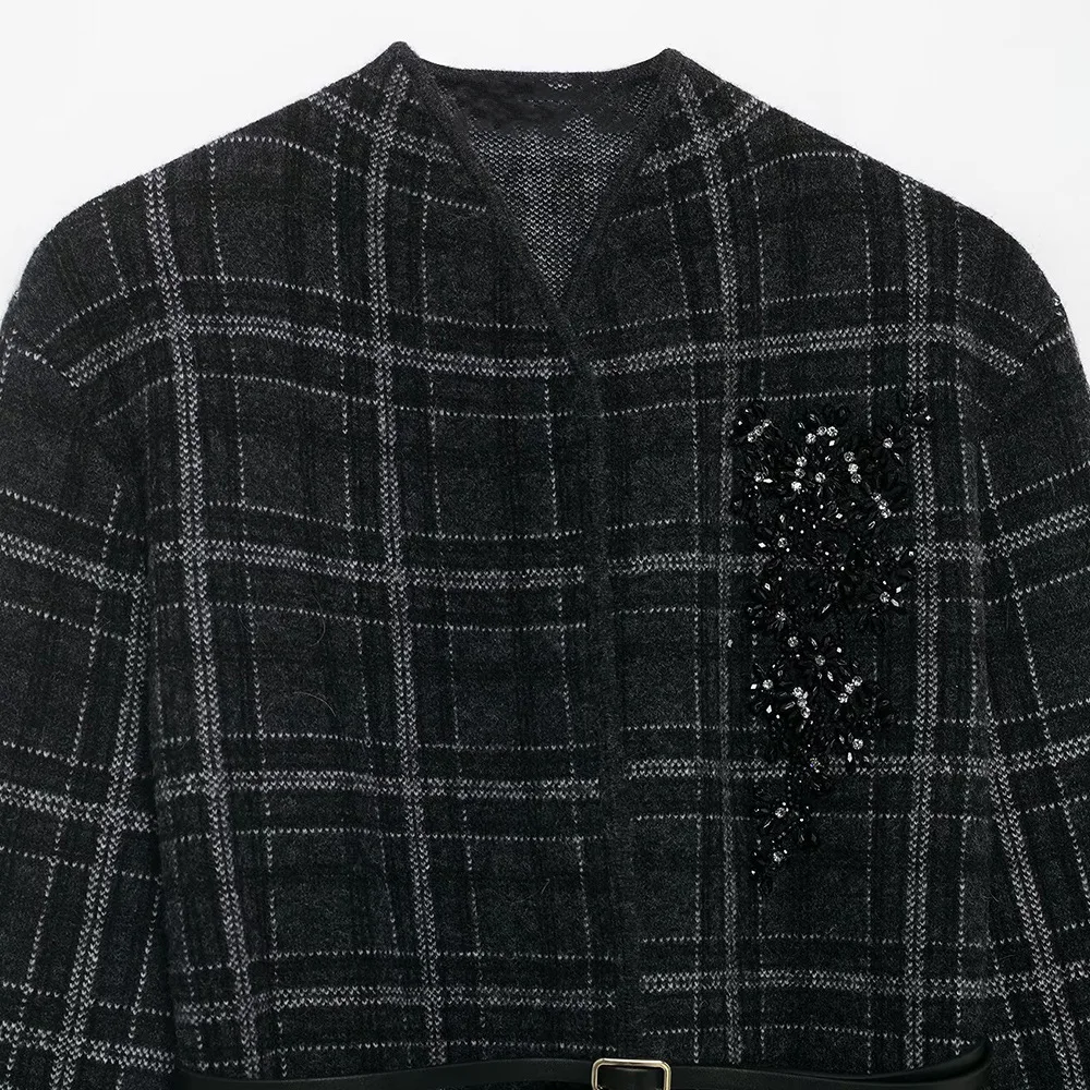 Chaqueta con cinturón de punto con patrón de estilo europeo y americano, top de cintura a la moda para otoño e invierno, nuevo estilo