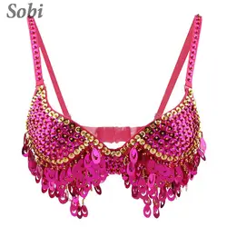 Womens Sexy Belly Dancing Bra Top Sparkle Glittering Sequins Beading Padded Bra Belly Dance Clothing Fashion Carnival Costumes