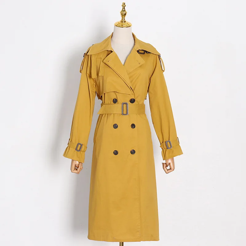 

2025 New Korean Fashion Simple Mid-Length , Casual Design Solid Color Trench Coat for Women