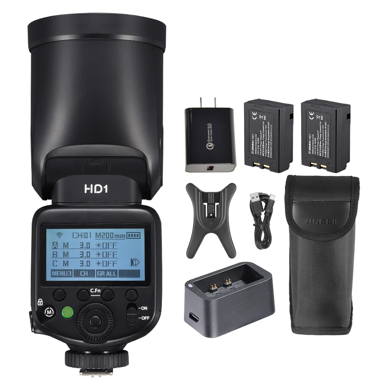 JINBEI HD-1Round-head HSS Speedlite Outdoor Photography Camera Flash Light Li-ion Battery Kit With Battery good