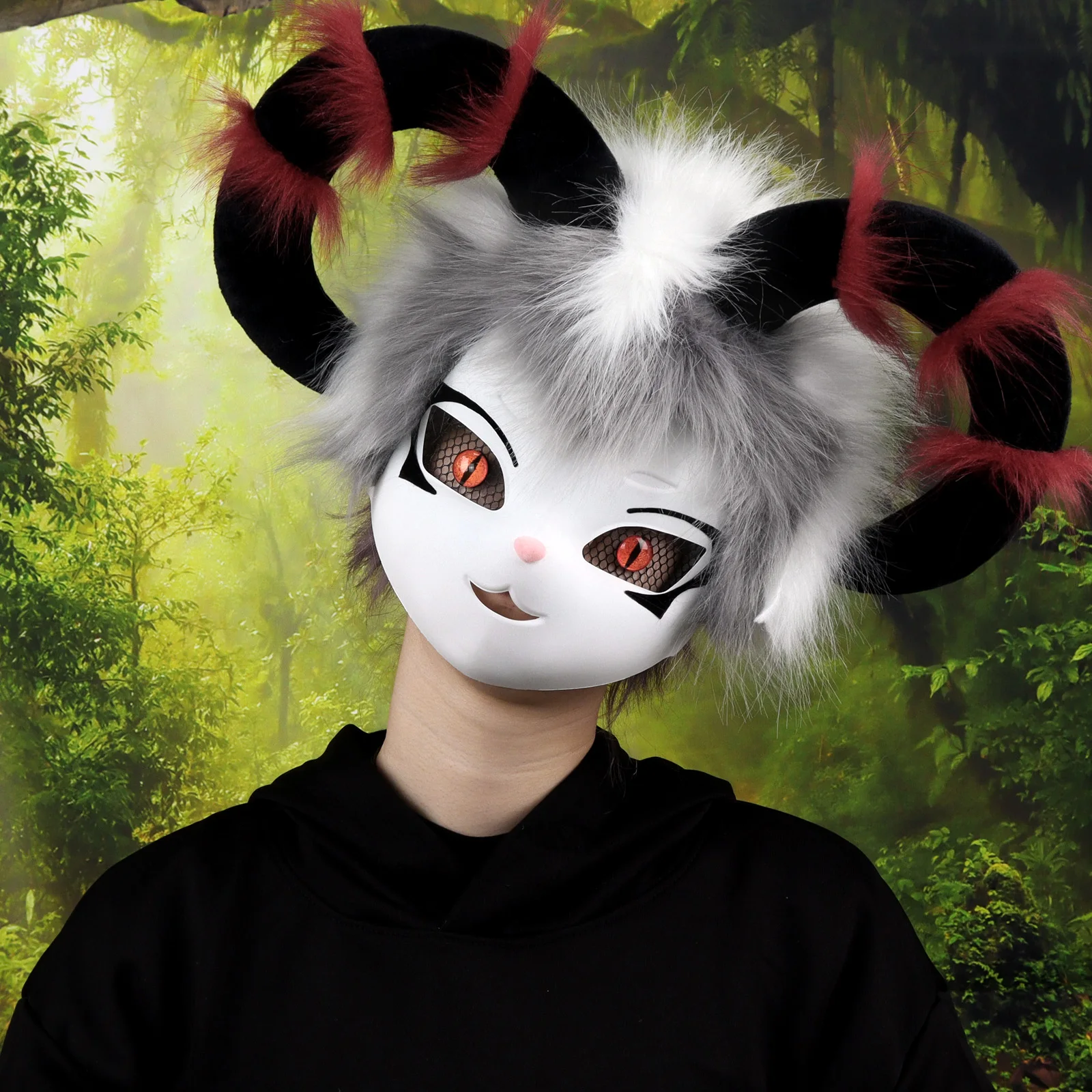 Maschera per il viso in corno di mucca di volpe animale in pelliccia sintetica per accessorio per costume cosplay per feste in maschera