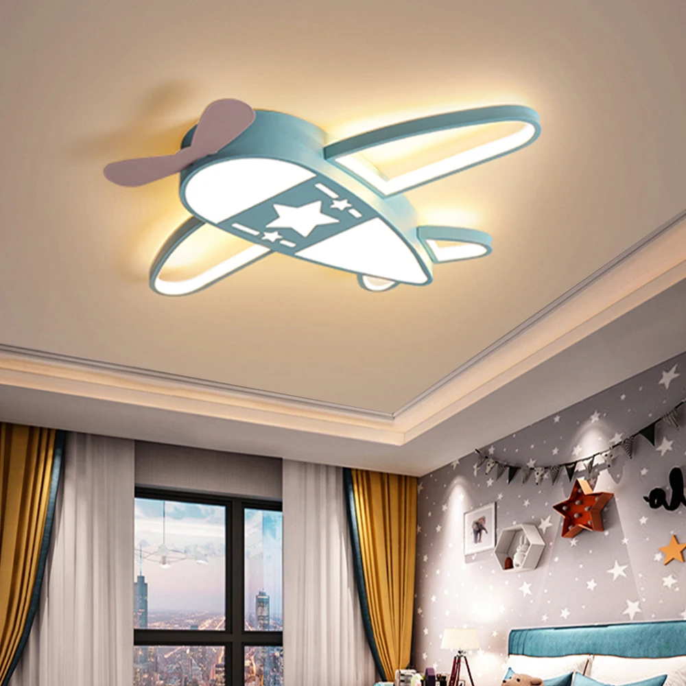 

Modern LED Airplane Ceiling Light with Remote Dimmable Aircraft Pink Lighting for Kids Boys Bedroom Children's Room