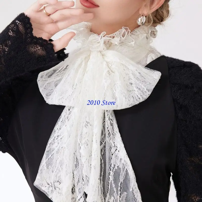 F3MF طوق أنيق قابل للفصل على شكل زهرة من الدانتيل وياقة مكشكشة وياقة عالية الرقبة #4