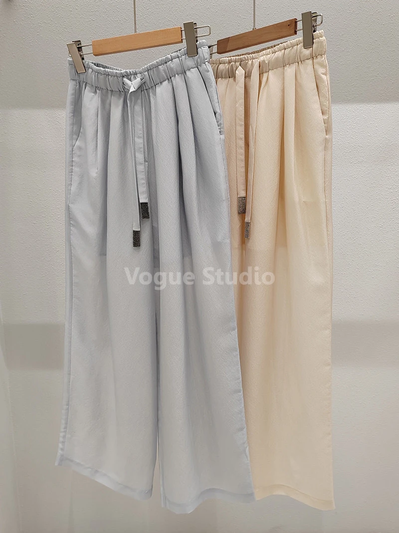Summer casual style lightweight pants suit with exquisite trimming