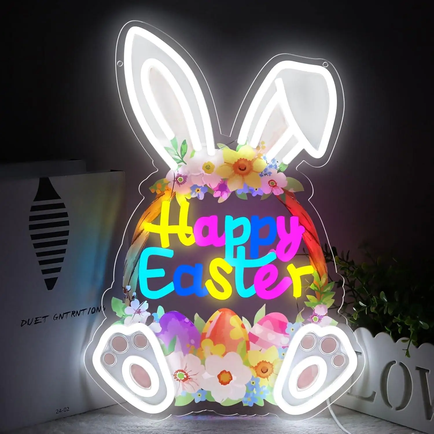 

Happy Easter Neon Sign USB Dimmable Neon Lights for Bedroom Office Party Children's Room Decoration Gift Art for Boys Girls