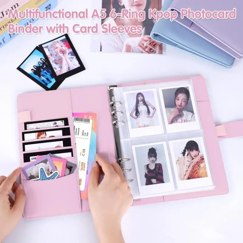 A5 6‑Ring Card Binder Album Magnetic Snap Cover With 30Pcs Mixed 1/2/4‑Pocket Pages Trading Card Photo Collection Storage