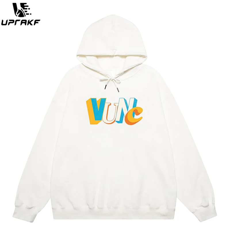 UPRAKF Colorful Letter Print Hoodie Hip Hop Casual Pullover Long Sleeve Streetwear Fashion Autumn Simple Design Tops