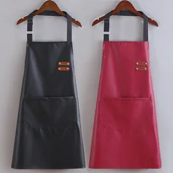 PU Leather Waterproof and Oil Resistant Apron Kitchen Workwear Home Cooking Cleaning Unisex Sleeveless Apron Adjustable