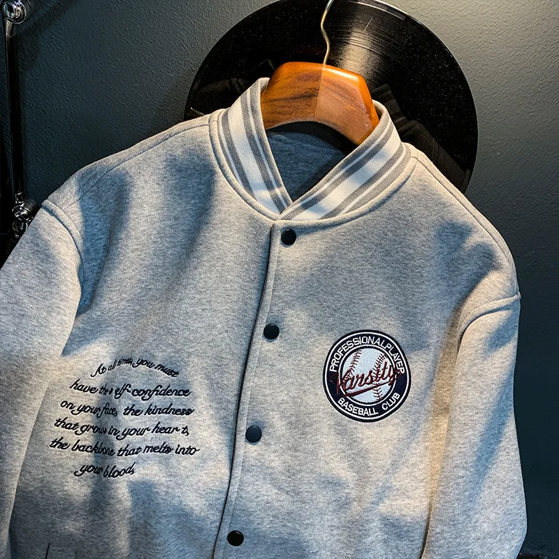 2024 Autumn and Winter New Men's Sweater Jacket High-End Embroidered Stand Collar plus Size Loose Baseball Uniform Coat