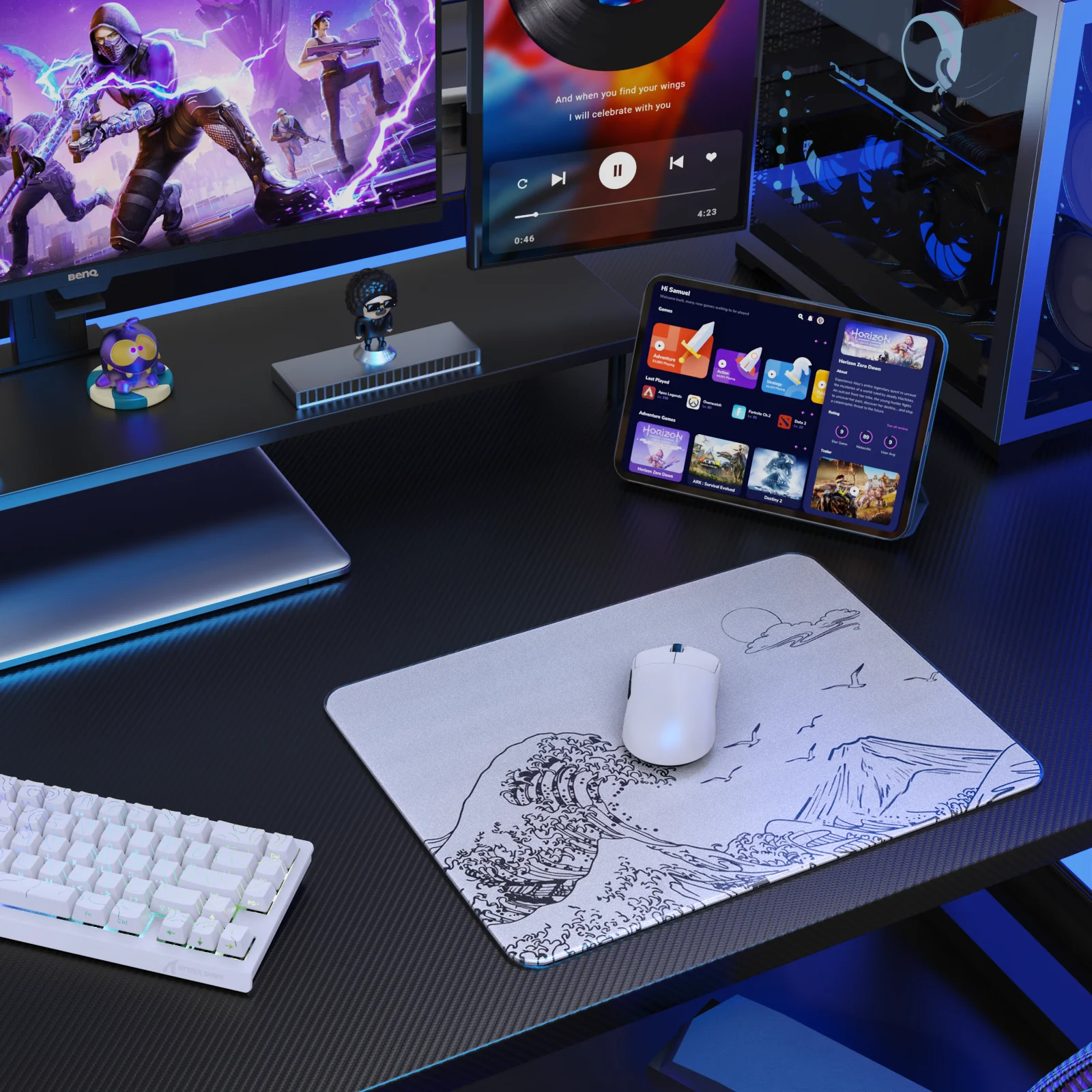 ATTACK SHARK CM05SE Tempered Glass Mouse Pad, 9H Hardness Anti-Scratch, Nano Etched Ultra-Smooth Surface, Non-Slip PU Base