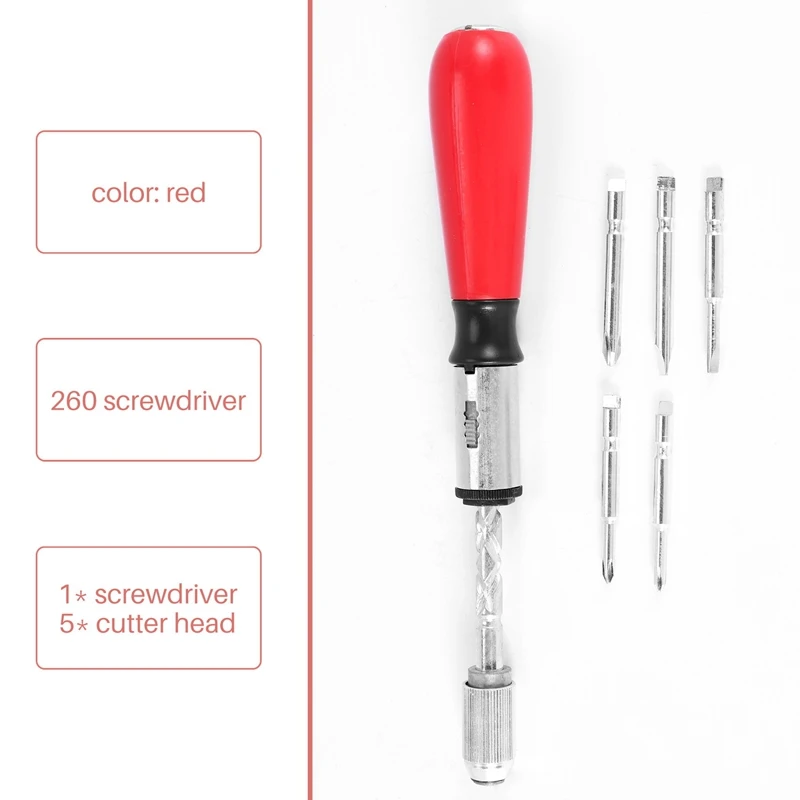 260MM Spiral Screw Driver Hand Pressing Ratchet Screwdriver With Slotted And Phillips Screwdriver Bits