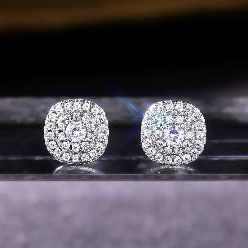 New Simple Stud Earring for Women Full Paved Cubic Zirconia Luxury Bridal Wedding Piercing  High Quality Trend Jewelry