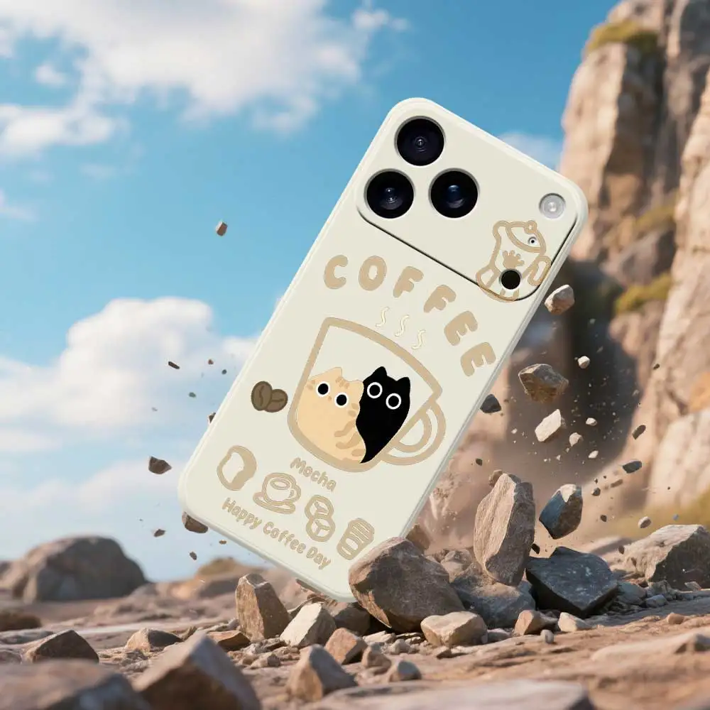 Cat Coffee Style Phone Case For iPhone 17 Pro Max 17 Air 16 15 14 Plus 13 12 11 Pro Max XS Max XR 7 8 Plus 16E Silicone Cover
