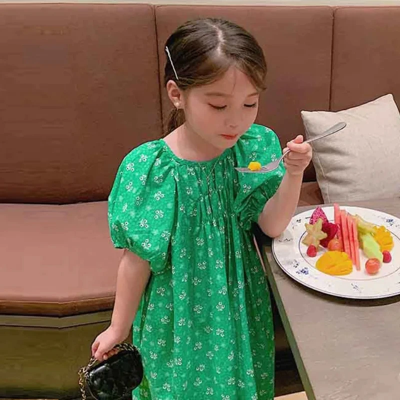 Dressed girl\'s summer clothing sweet floral loose versatile casual 2-7 year Beibei countryside style fashion children\'s clothing