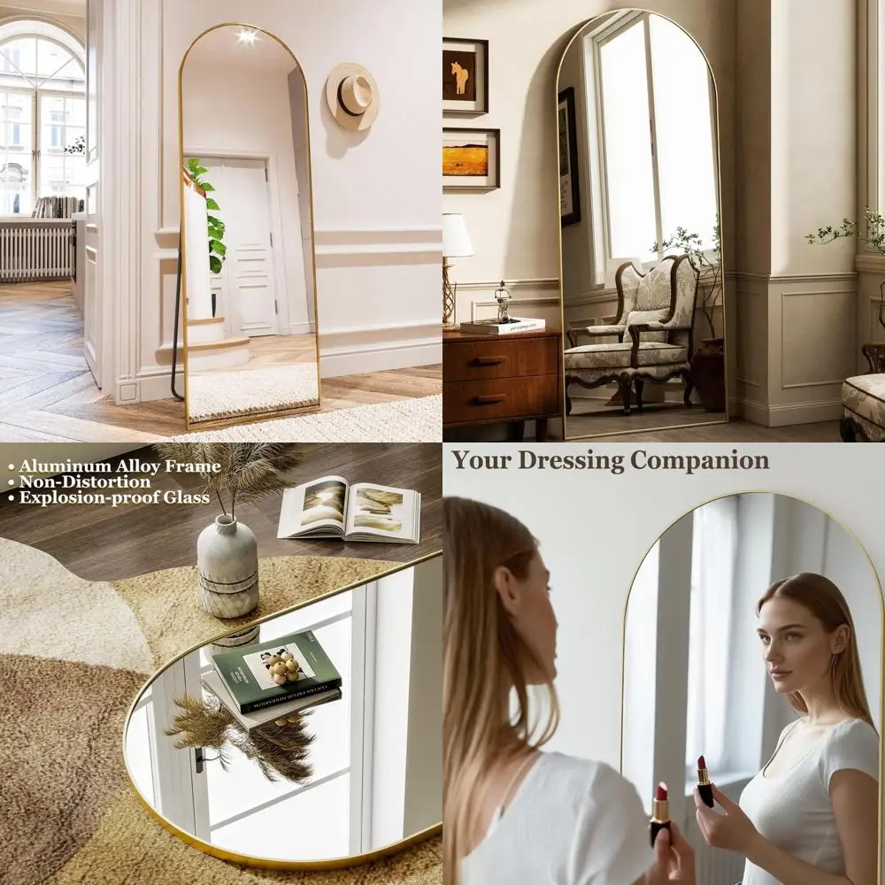 Specchio pendente ad arco moderno con cornice in alluminio - Specchio sospeso autoportante a figura intera 64x21 per la decorazione domestica