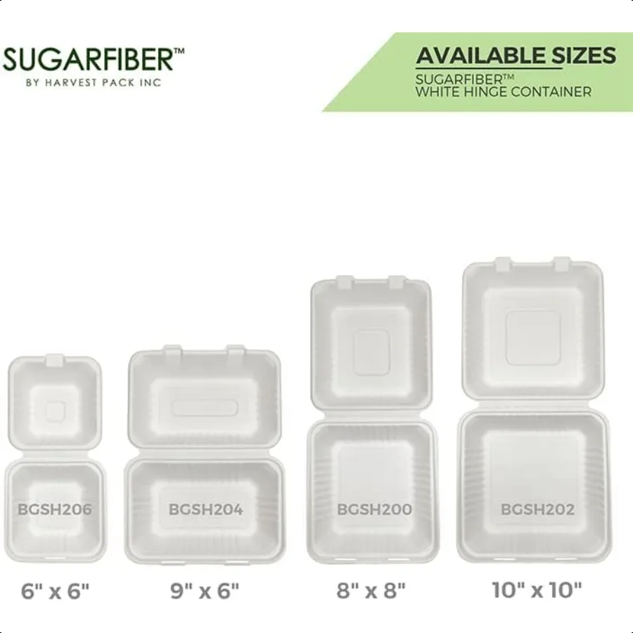 [50 COUNT] Paquete de cosecha GRATIS PFAS 6 X 6 Contenedores de alimentos para llevar con un solo compartimento con bisagras cuadradas compostables y resistentes