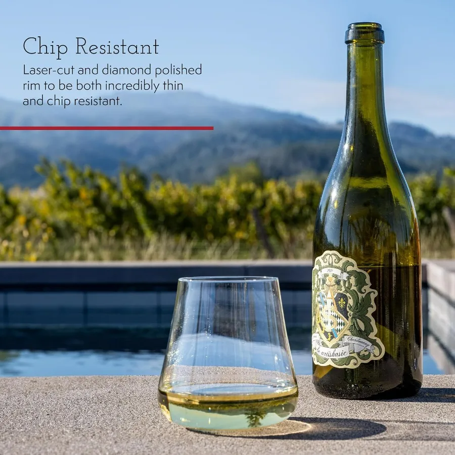 كؤوس نبيذ كريستال بدون جذع، مجموعة من 6 قطع - كوب شرب ممتاز عالمي للنبيذ والبيرة والويسكي والكوكتيلات - غسالة أطباق