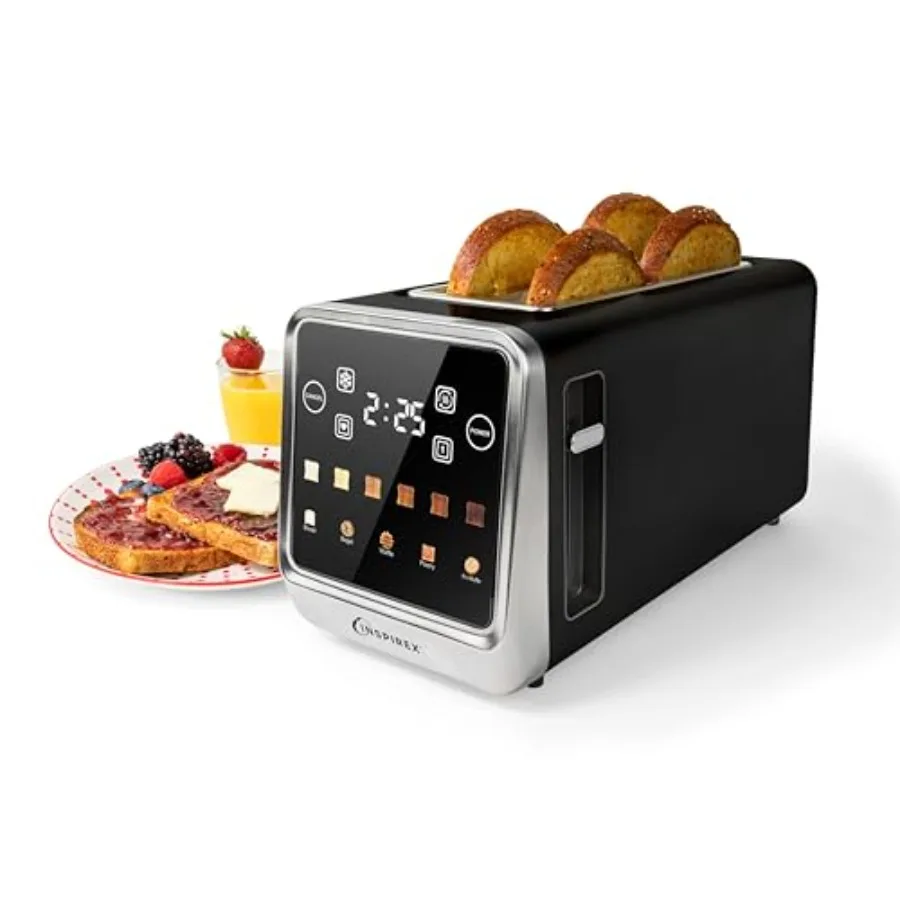 

Inspirex Touch Screen Toaster - 4 Slice 2 Extra Long Slots - 5 Bread Types and 6 Browning Levels - Defrost Reheat Favorite Sing