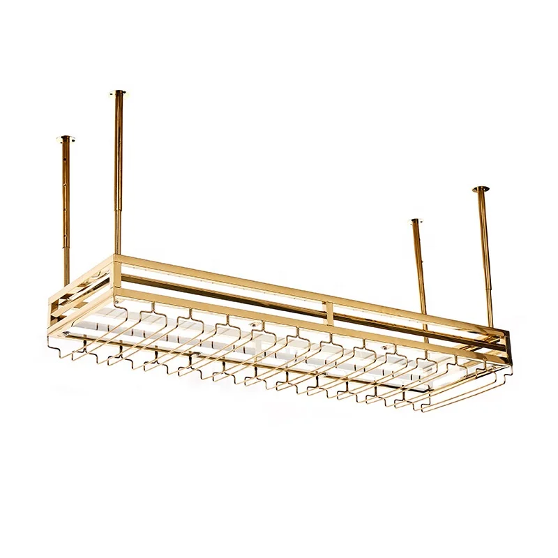 رائجة البيع تحت خزانة ستيمواري كأس للنبيذ حامل أرفف الفولاذ المقاوم للصدأ تخزين شماعات المعادن المنظم رف للمطبخ بار #1