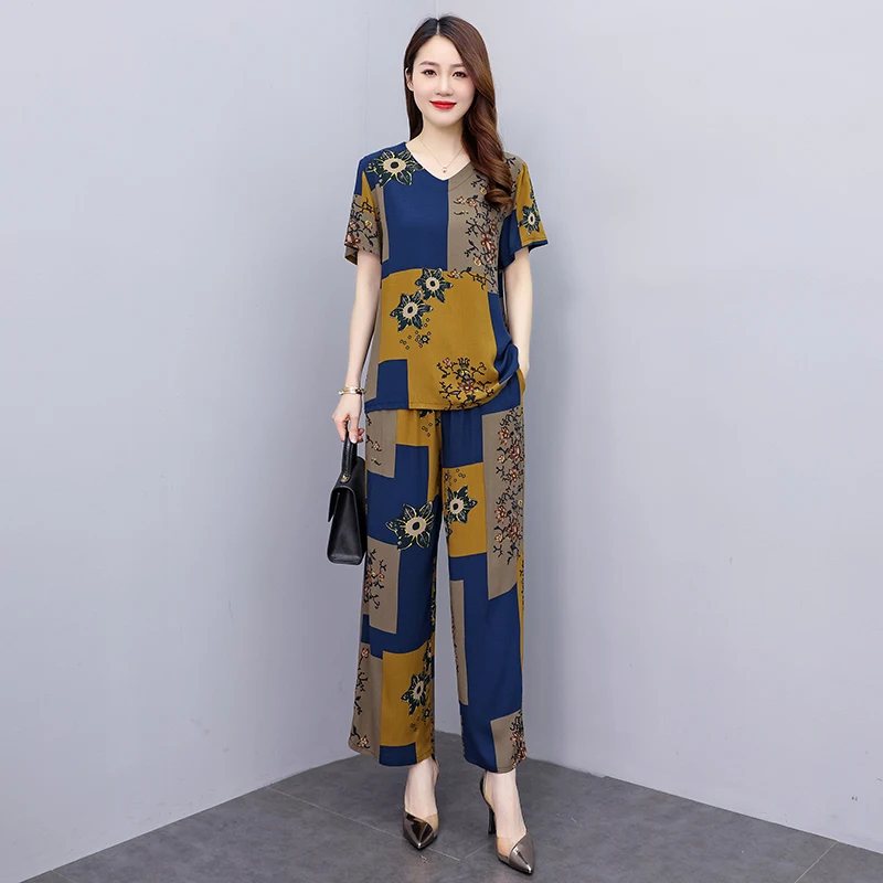 Women Pant Sets 2023 New Casual Summer 2 Piece Sets Women Outfit Elegant Loose Wide Leg Pants and Short Sleeve Blouse