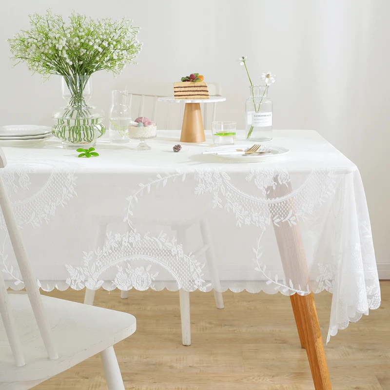 Weimi 5801 بسيطة الحديثة تنوعا المنزلية الدانتيل الأبيض جوفاء شفافة طاولة طعام النسيج مستطيل مفرش المائدة