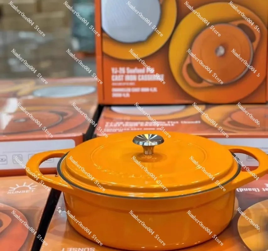 Cast Iron Enamel Enamel Pot Stew Pot Seafood Pot Non-stick Frying Pan Flat Bottom Casserole Multifunctional Color Box Bag