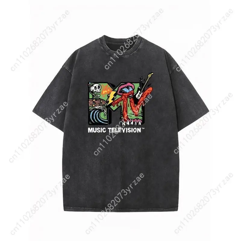 

Футболка в стиле ретро с рисунком MTV для мужчин и женщин, винтажная футболка высокого качества, хлопковая модная футболка с короткими рукавами, мягкие дышащие топы