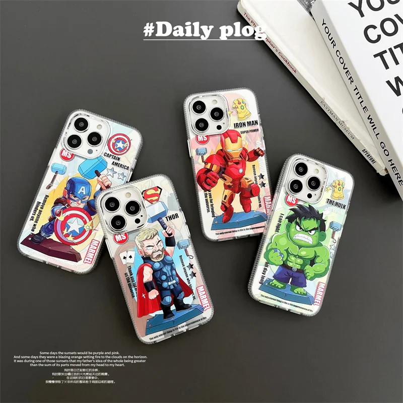 Phone Case For IPhone 15 Plus 11 12 13 14 Pro Cartoon Marvel Captain America Iron Man Doctor Strange The Hulk Hot Stamping Cases