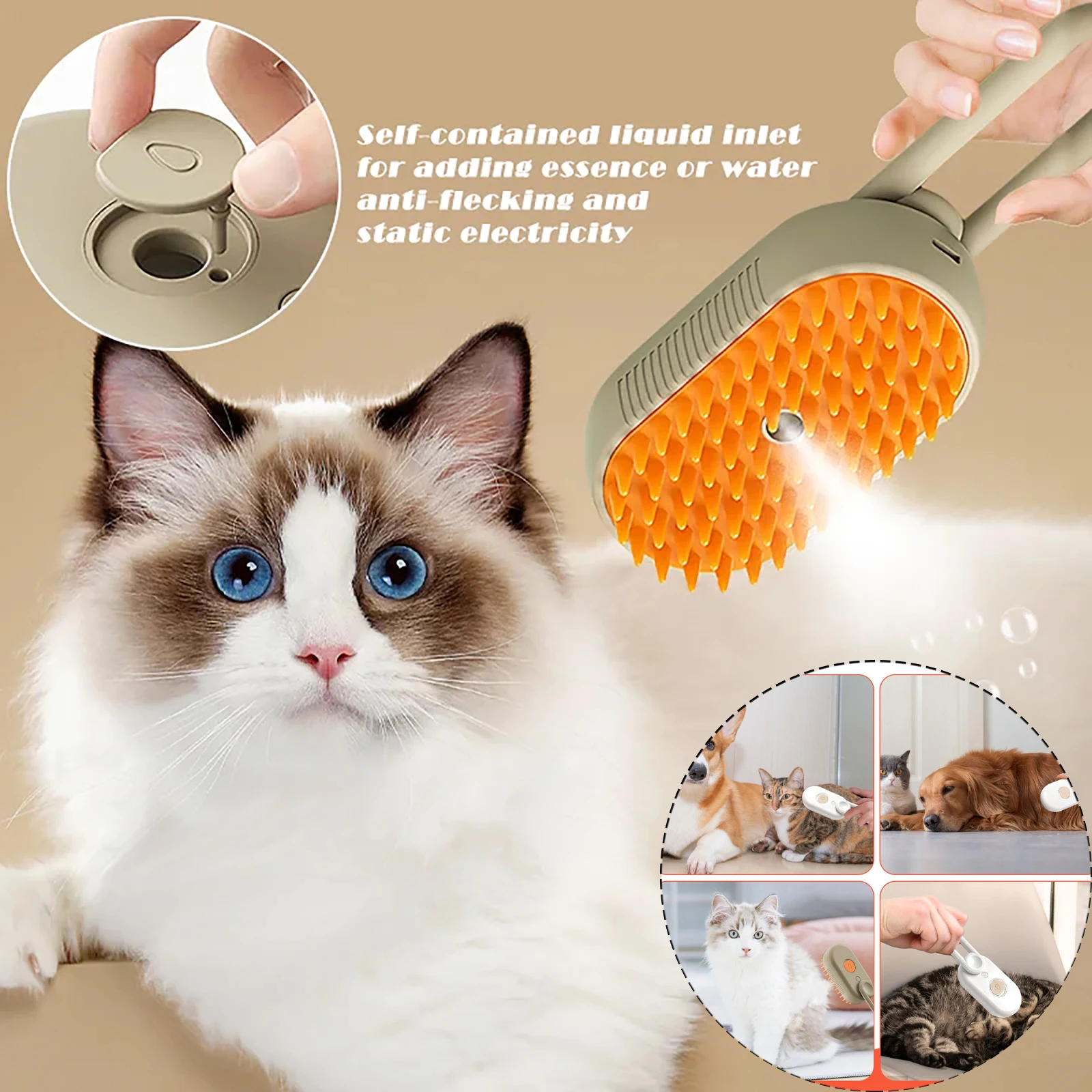 

3-in-1 Electric Hair Cleaning Steam Spray Brush for Dogs and Cats Pet Massage Detangling Comb Grooming Hair Brush