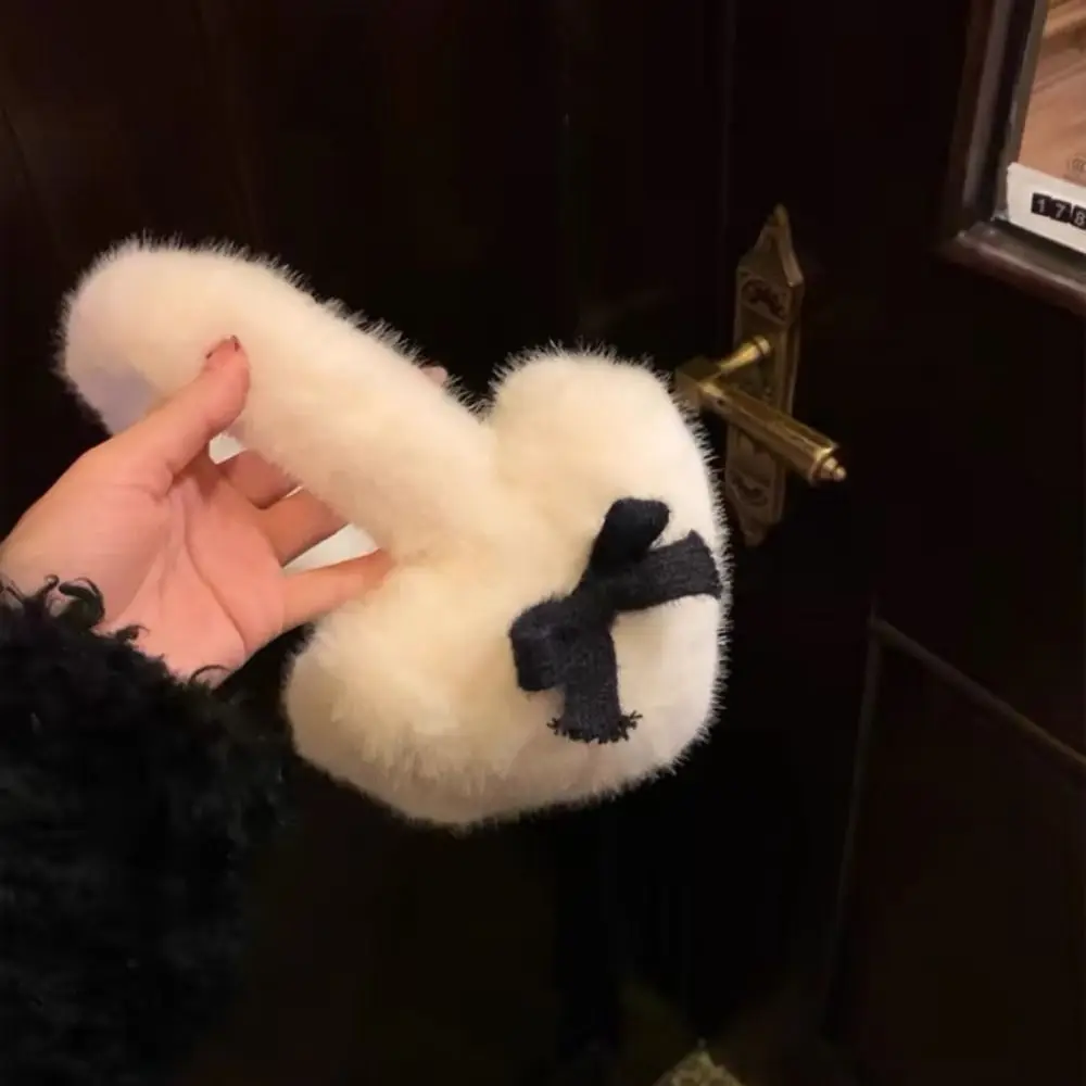 New Kawaii Bow Knot EarMuffs Thickened Plush Heart Fluffy Ear Muffs Cold Protection Fashion Women Ear Cover