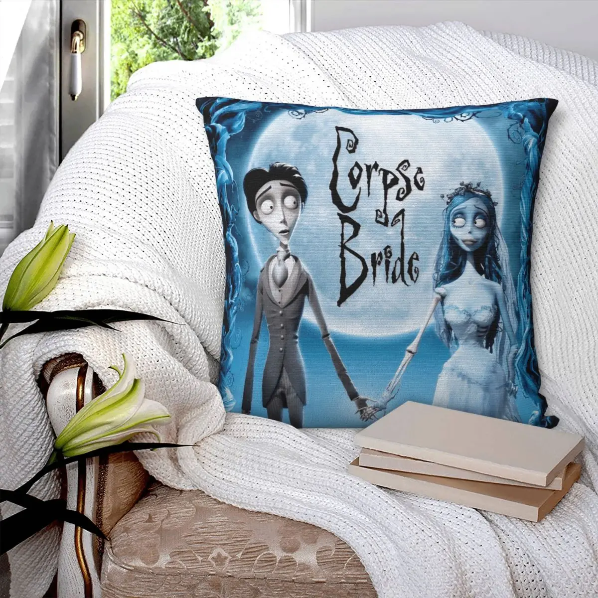 Corpse Bride Emily Pillowcase Printed Polyester Cushion Cover Decorative Throw Pillow Case Cover Home Square 18
