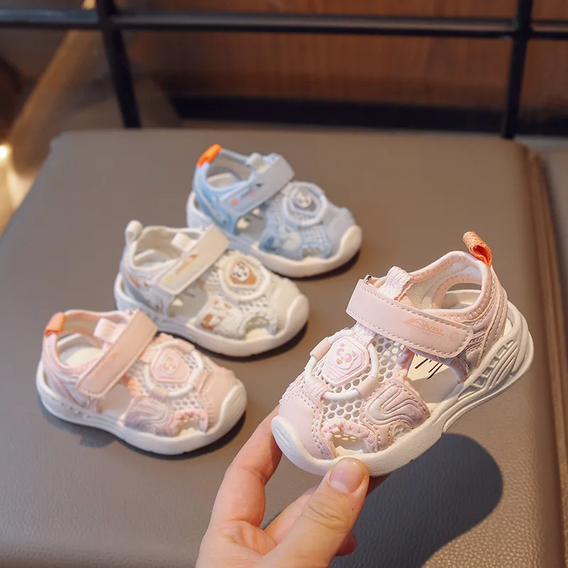 

2024 New Baby Boy Air Mesh Sandals Toddler Girls Soft-Sole Functional First Walker Shoes Closed Toe Anti-Kick Shoes