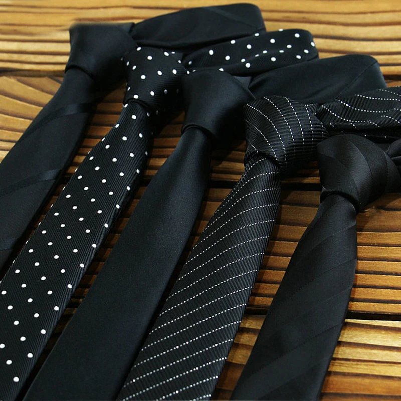 Czarne kolory Skinny 5CM męski krawat krawaty poliestrowe dla mężczyzn w paski kropki solidna żakardowa krawat Business Party Corbatas