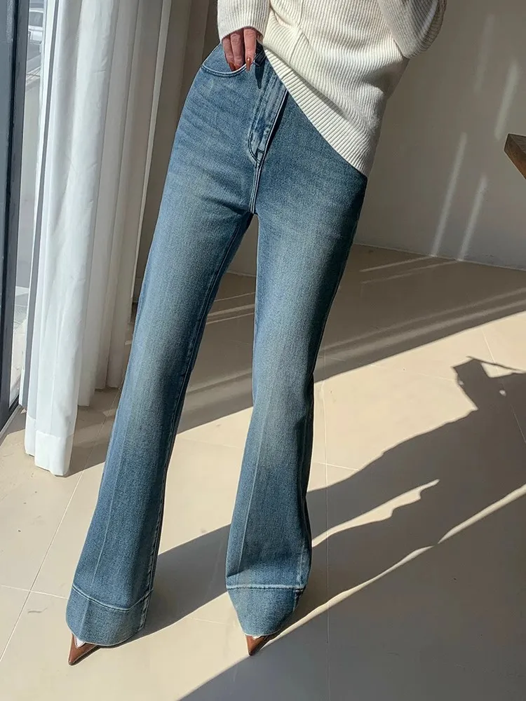 WCFCX STUDIO Tall Girl Friendly Flared Jeans 90s Vintage Y2k Jeans Women Streetwear Korean Style Denim Pants High Waist Trouser