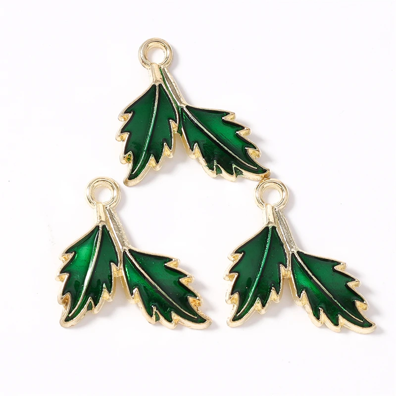 10 Stück 19 x 20 mm niedliche Emaille-Anhänger mit Pflanzen- und Baumblättern für die Herstellung von Halsketten, Ohrringen, Armbändern, DIY-Handwerk, Schmuckzubehör – Detail 6