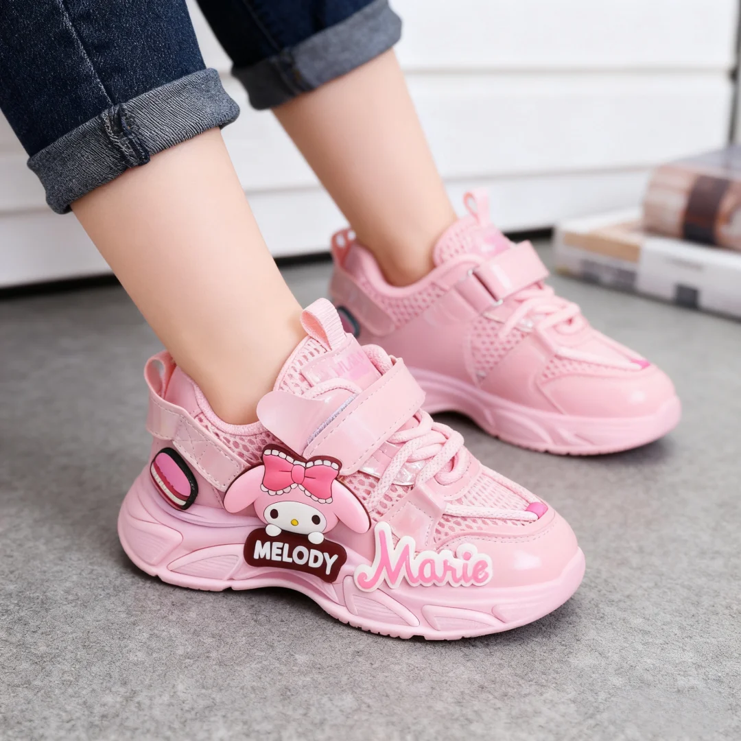 

Kids'Casual Shoes Sneakers PU Leather Kuromi Spring Shoes For Girls Breathable Velcro Anti-slip Pink Shoes Size 21-30
