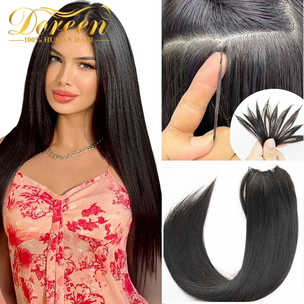 100% شعر بشري طبيعي بدون عقد مفصول مسبقًا حزم شعر ريشة ملحقات خيط صنارة الصيد ملحقات الثلج 18 "20" 100 فروع #1