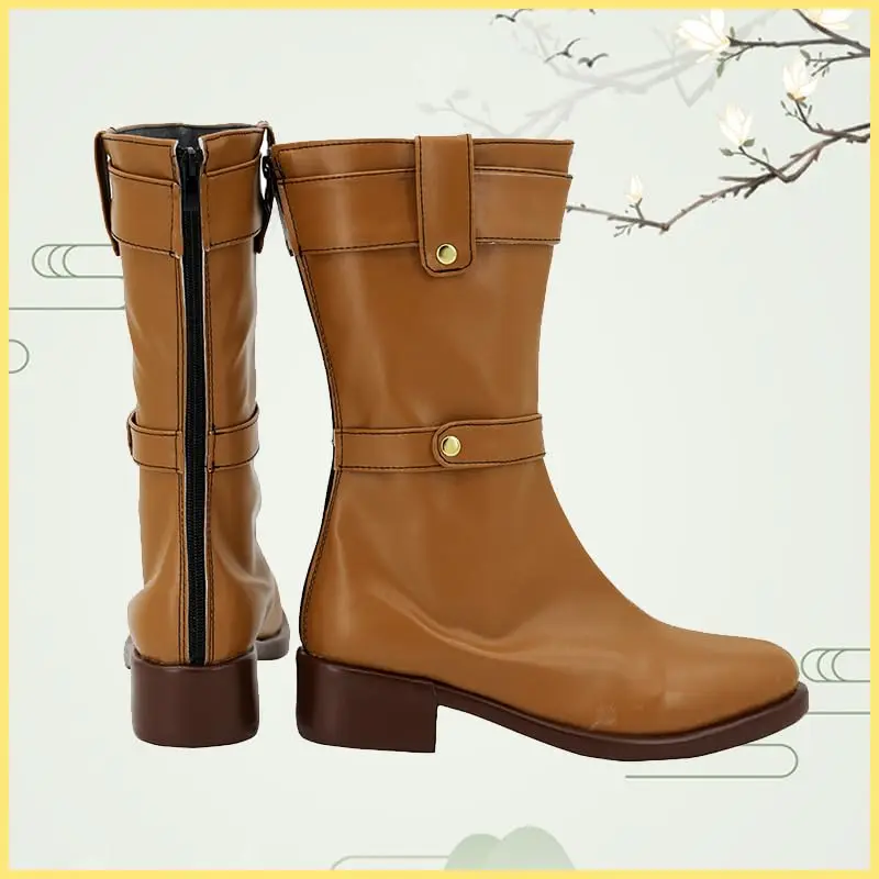 Fashion Round Toe Rear Zipper Retro Mid-calf Boots Shoes Men And Women Boots Halloween Carnival Party Stage Role-playing Shoes