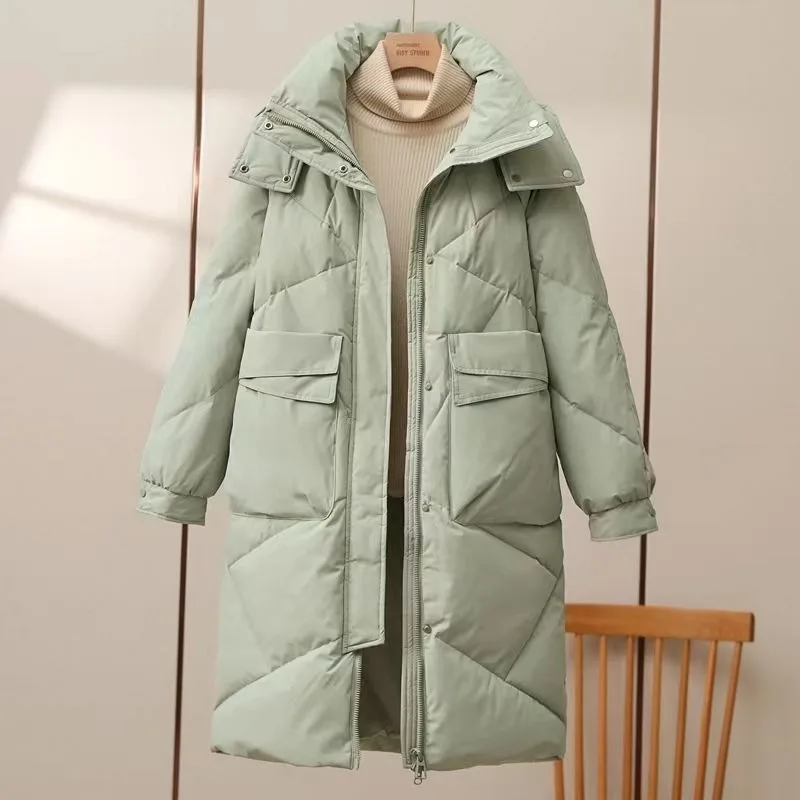 2023 New Women Down Cotton Coat Winter Jacket Female Mid Length Version Parkas Loose Thick Warm Outwear Hooded Fashion Overcoat