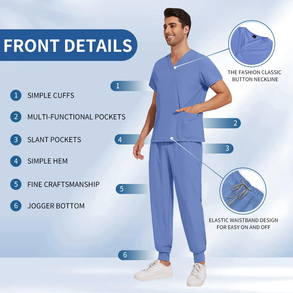 Niaahinn الدعك عداء ببطء مجموعة غرفة العمليات بدلة طبية الرجال صالون تجميل ملابس العمل ممرضة موحدة الرعاية الصحية التمريض ملابس العمل