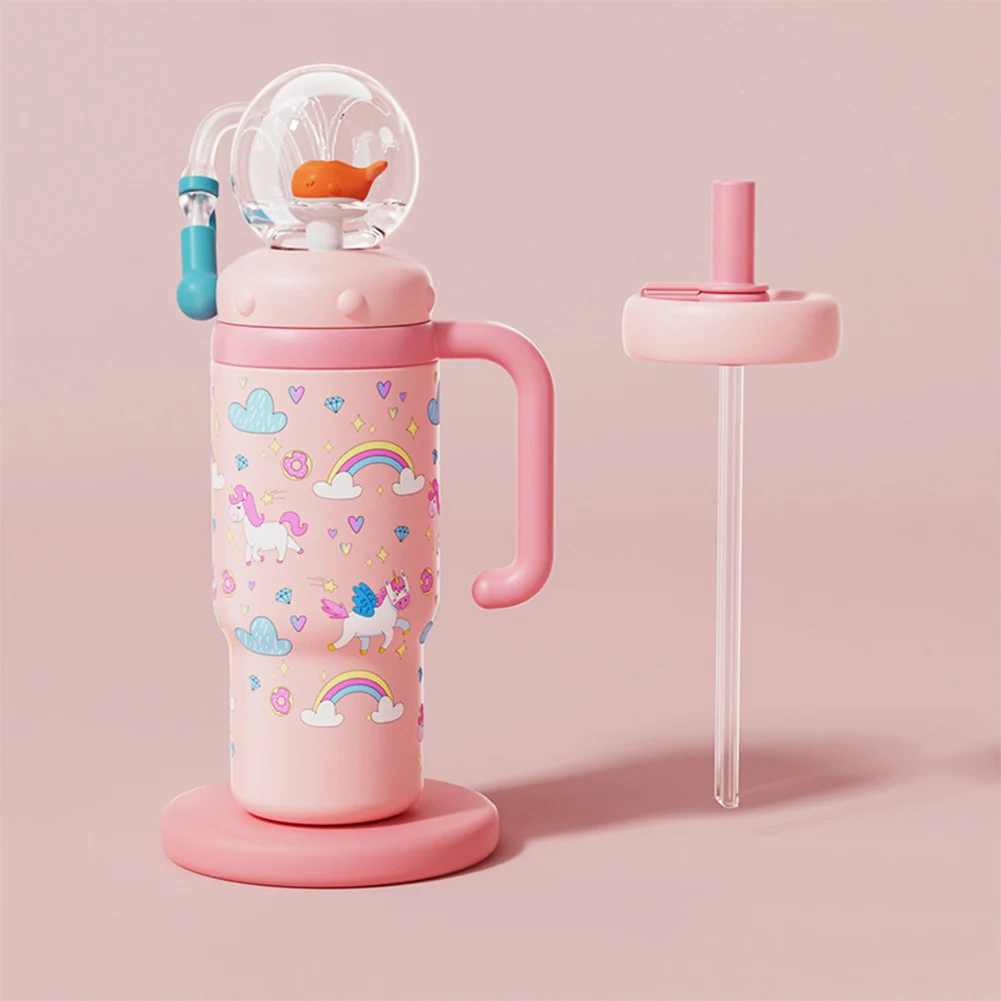 24oz Edelstahl Walbrunnenbecher mit Griff Trinkbecher mit Strohhalm Wal Squirt Wasserbecher 710ml Trinkbecher