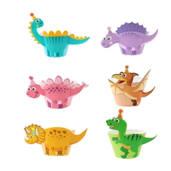 Dinosaur Cupcake Toppers Wrappers Happy Birthday Cake Topper Picks Decoration for Baby Shower 1st Birthday Theme Party Supplies