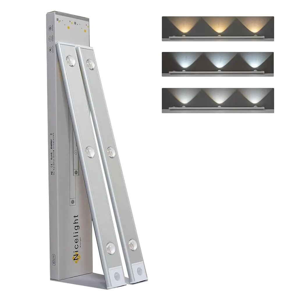 

Under Cabinet Lights 2 Pack,3 Color Modes Dimm Sensor Closet Lights, High Acity 1000Mah Rechargeable Battery, For