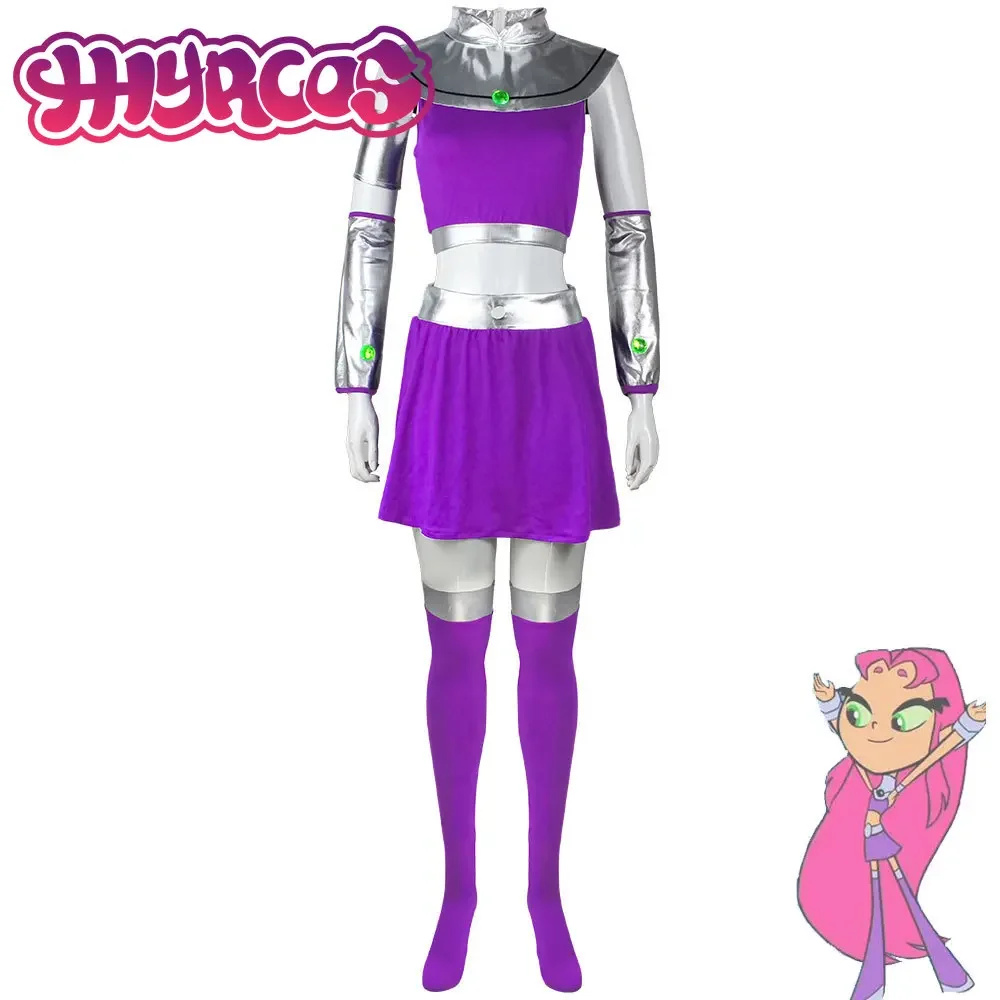 Starfire Cosplay Costume Princess Koriand'r Skirt Dress Up Anime Comic Con Starfire Outfits with Gloves Socks for Halloween