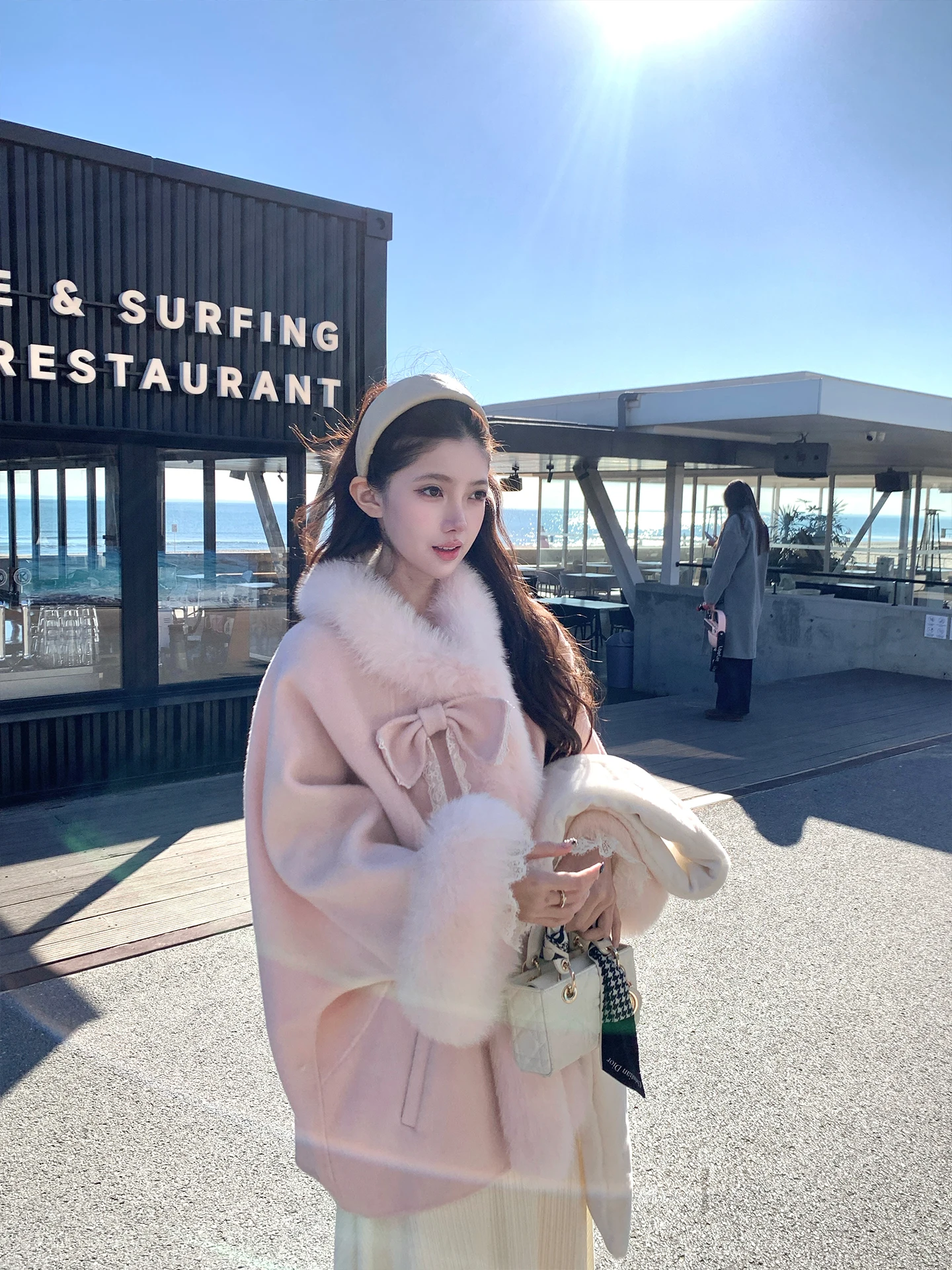 

Женское шерстяное пальто Acaine Pure Color средней длины, двустороннее, с меховым воротником, зимняя верхняя одежда, 00% шерсть