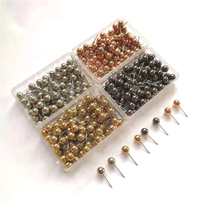 Office Cork Board Fixed 400 Pcs Multi-colored Metal Rose Gold Plastic Pins Round Ball Ground Pushpins