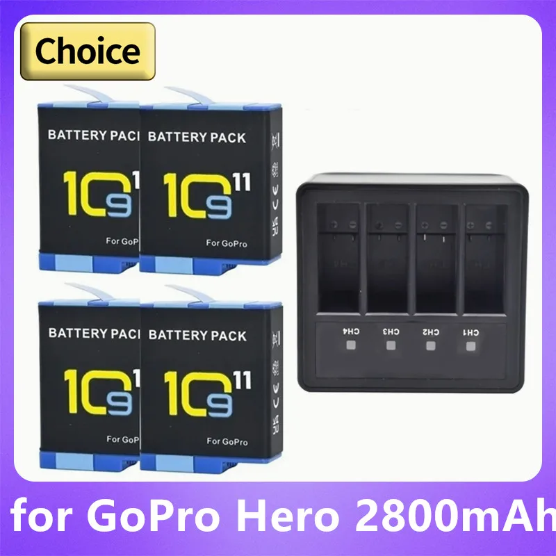 Battery 2800mAh For GoPro Hero 11 10 9 3-Slots LED Battery Charger Battery Storage For GoPro Hero 9 Hero 10 Camera Accessories